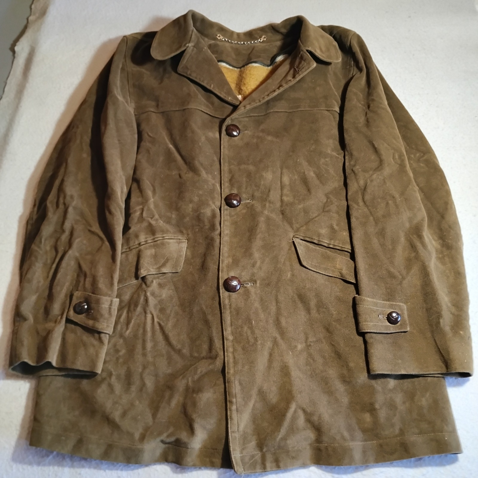 Vintage Balmoral Weatherproofs Brown Suede Car Coat Mens 40 Faux Fur Lining